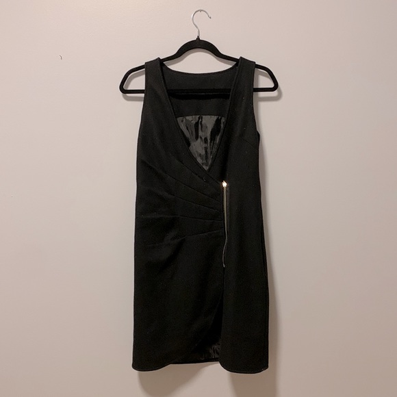Designer black wool dress with asymmetrical back - Picture 2 of 3
